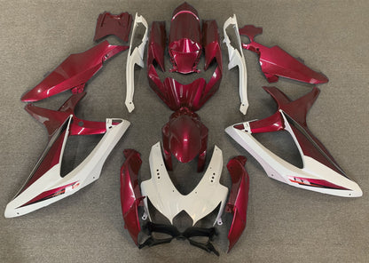 White and Dark Red Fairing Kit for a 2008, 2009, & 2010 Suzuki GSX-R600 motorcycle