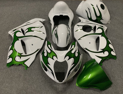 White and Green Tribal Fairing Kit for a 1999, 2000, 2001, 2002, 2003, 2004, 2005, 2006, & 2007 Suzuki GSX-R1300 Hayabusa motorcycle