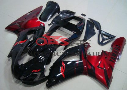 Yamaha R1 Fairings (1998-1999) Black, Candy Apple Red Flame at KingsMotorcycleFairings.com