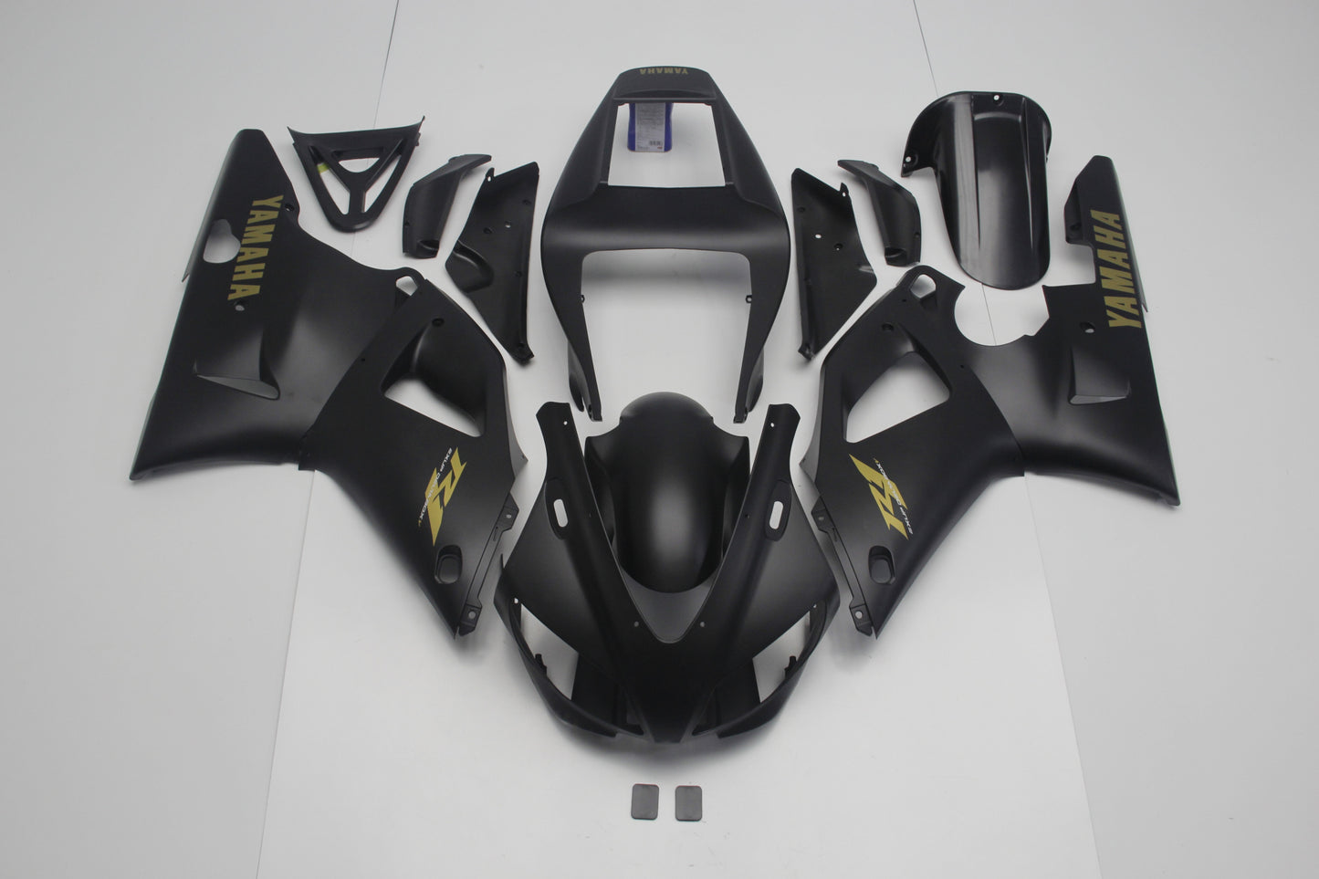 Yamaha R1 Fairings (1998-1999) Matte Black, Gold at KingsMotorcycleFairings.com