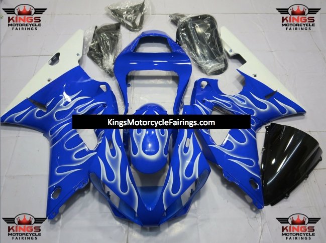 Yamaha R1 Fairings (2000-2001) Blue, White Flame at KingsMotorcycleFairings.com