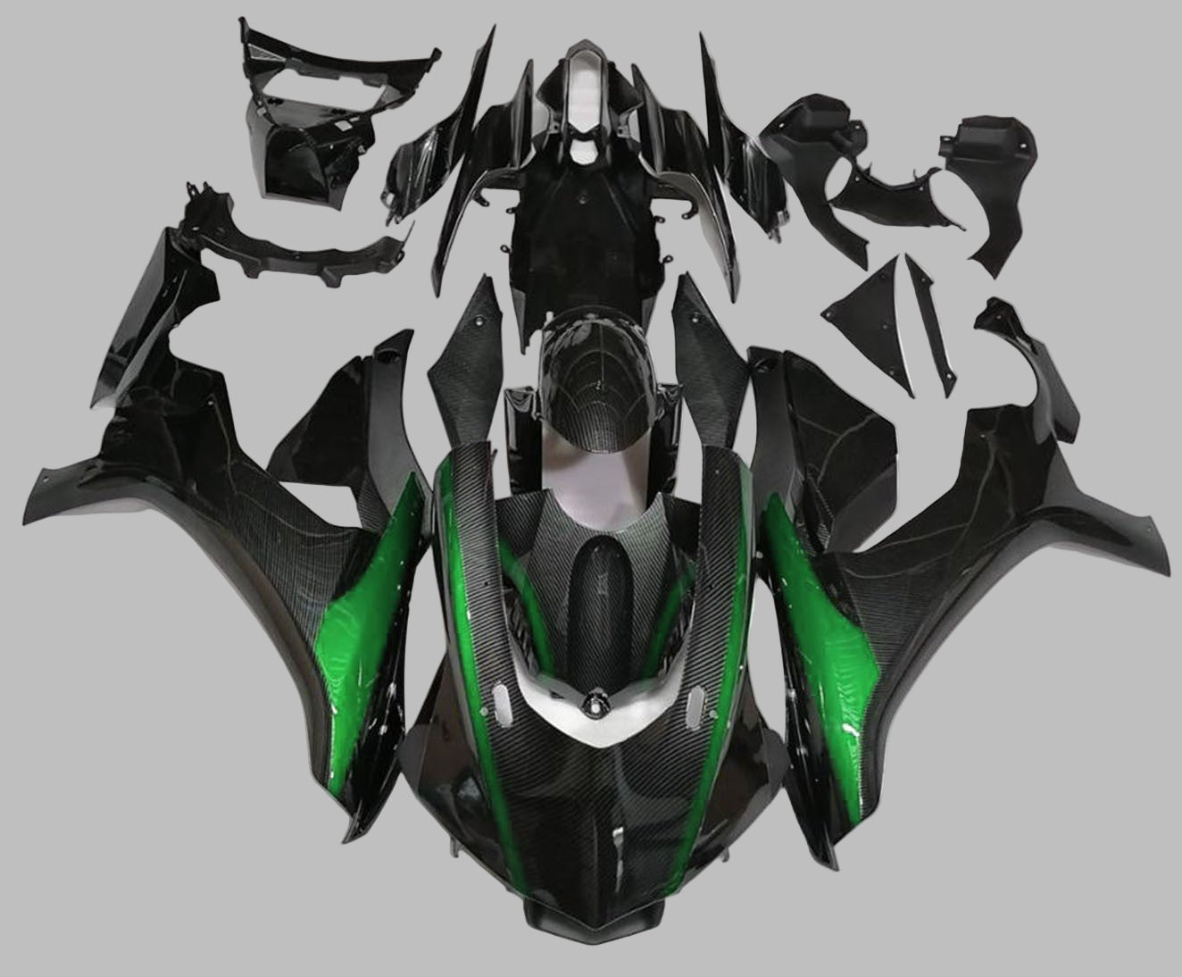 Yamaha R1 Fairings (2020-2025) Faux Carbon Fiber, Green at KingsMotorcycleFairings.com