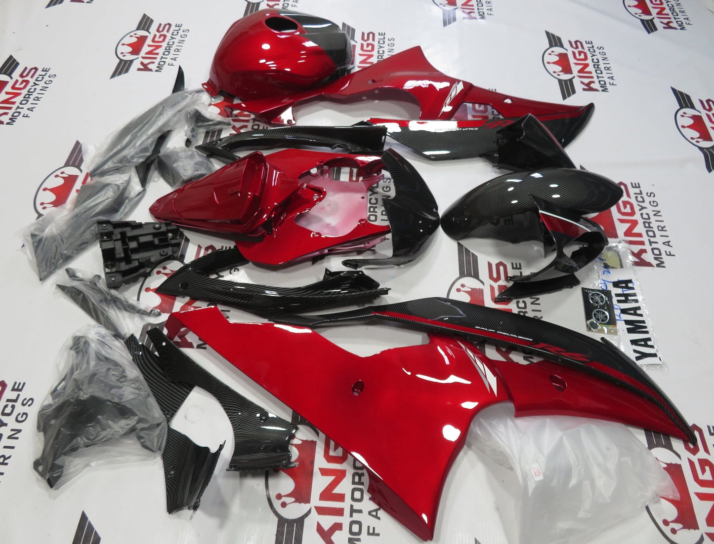 Yamaha R6 (2008-2016) Faux Carbon Fiber, Candy Red Fairings at KingsMotorcycleFairings.com