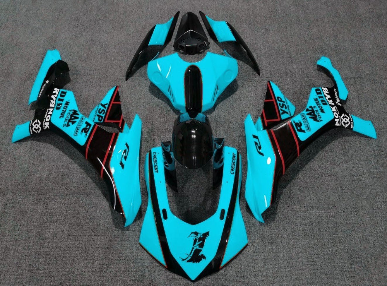 Yamaha YZF-R1 Fairings (2020-2025) Turquoise Blue, Black, Red at KingsMotorcycleFairings.com