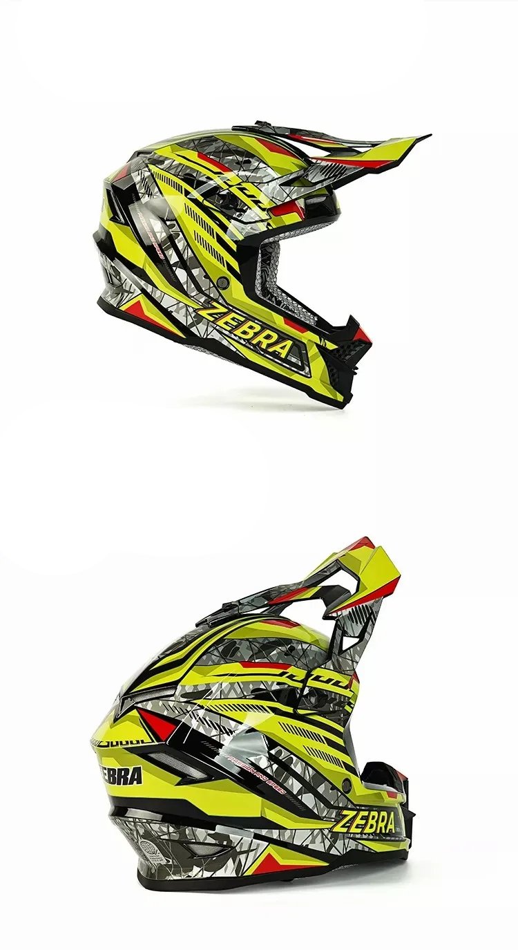 Yellow, Black, Red & White Zebra Dirt Bike Motorcycle Helmet - KingsMotorcycleFairings.com