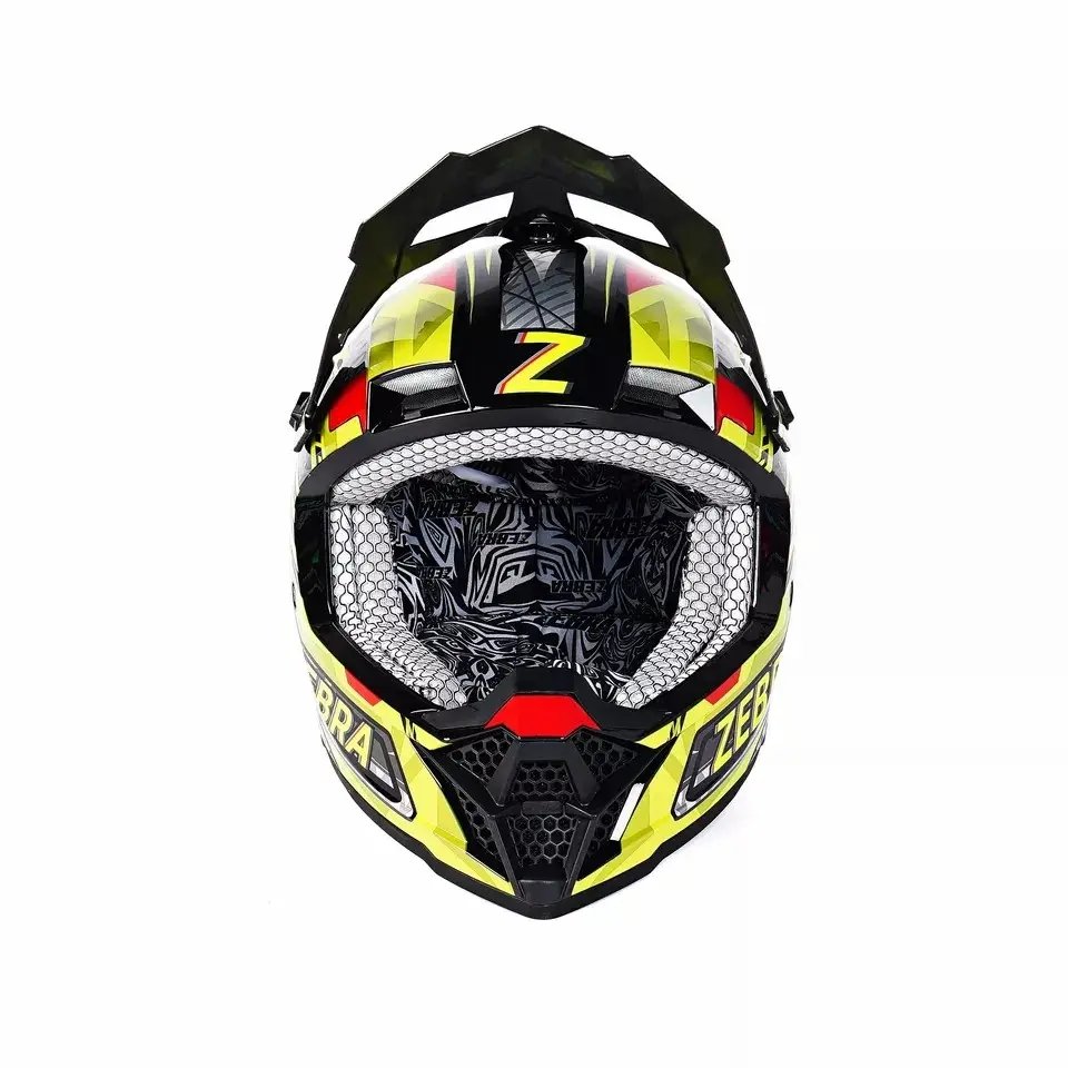 Yellow, Black, Red & White Zebra Dirt Bike Motorcycle Helmet - KingsMotorcycleFairings.com
