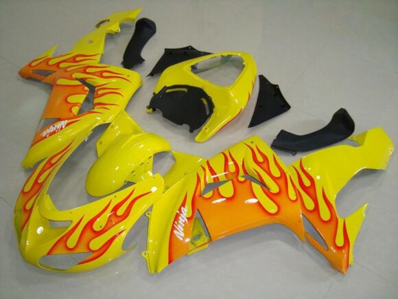 Kawasaki Ninja ZX10R Fairings(2006-2007) Yellow, Orange Flames at KingsMotorcycleFairings.com