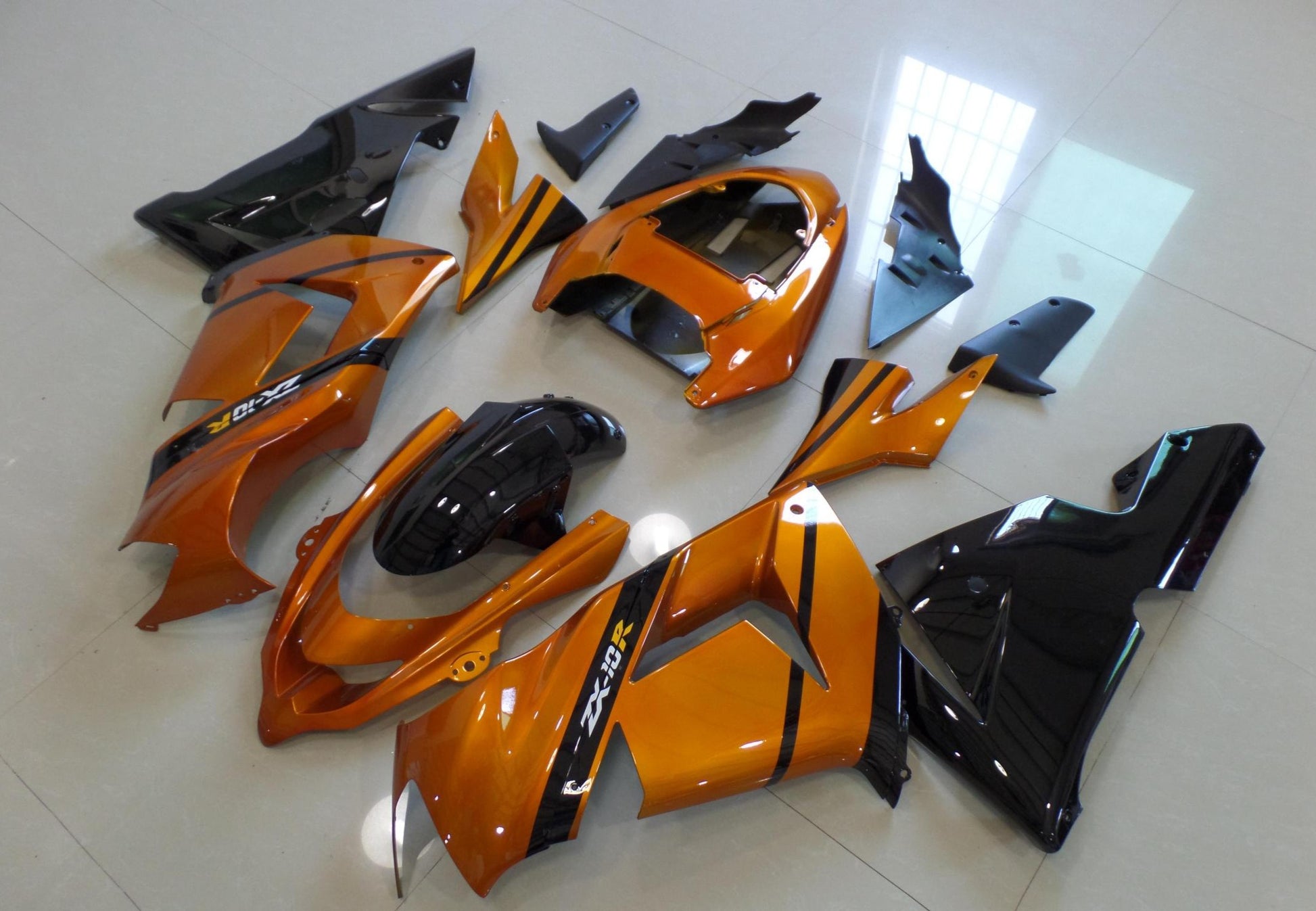 Orange, Black and White Fairing Kit for a 2004 & 2005 Kawasaki ZX-10R motorcycle