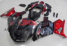 Kawasaki Ninja ZX14R Fairings (2006-2011) Matte Black, Red, Silver Flames at KingsMotorcycleFairings.com
