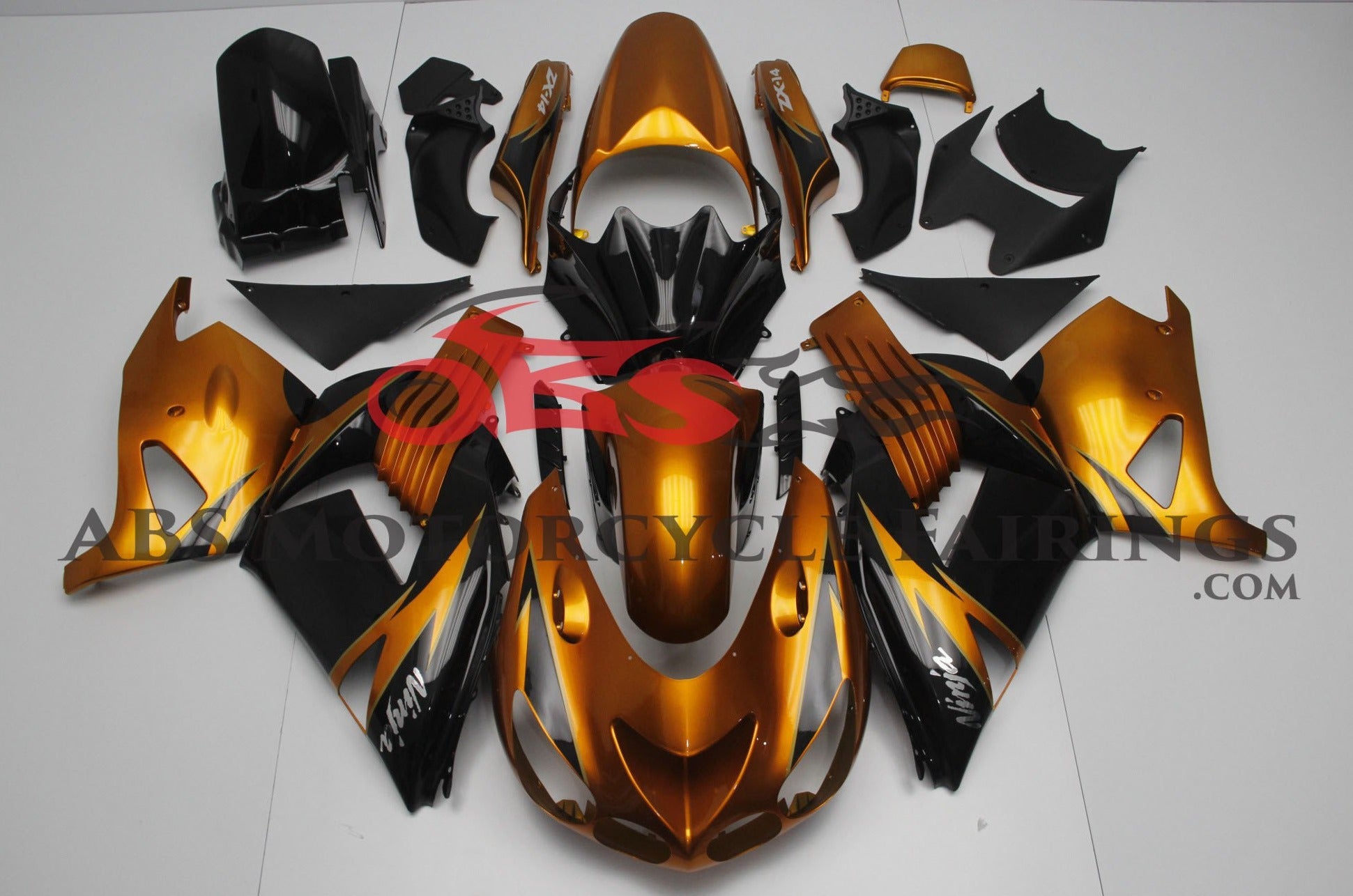 Gold Orange and Black Fairing Kit for a 2006, 2007, 2008, 2009, 2010 & 2011 Kawasaki Ninja ZX-14R motorcycle