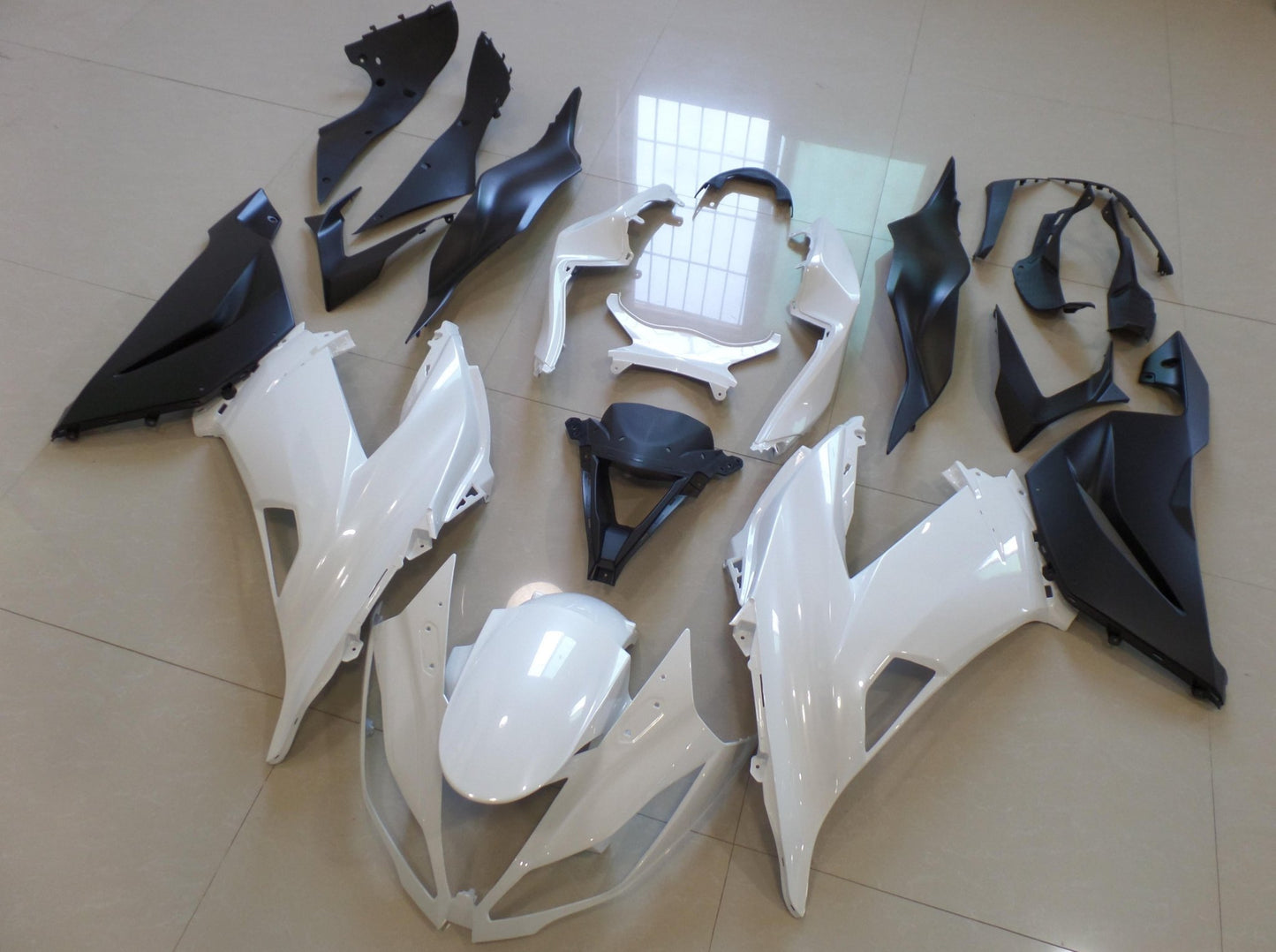 Gloss White and Matte Black Fairing Kit for a 2013, 2014, 2015, 2016, 2017 & 2018 Kawasaki ZX-6R 636 motorcycle