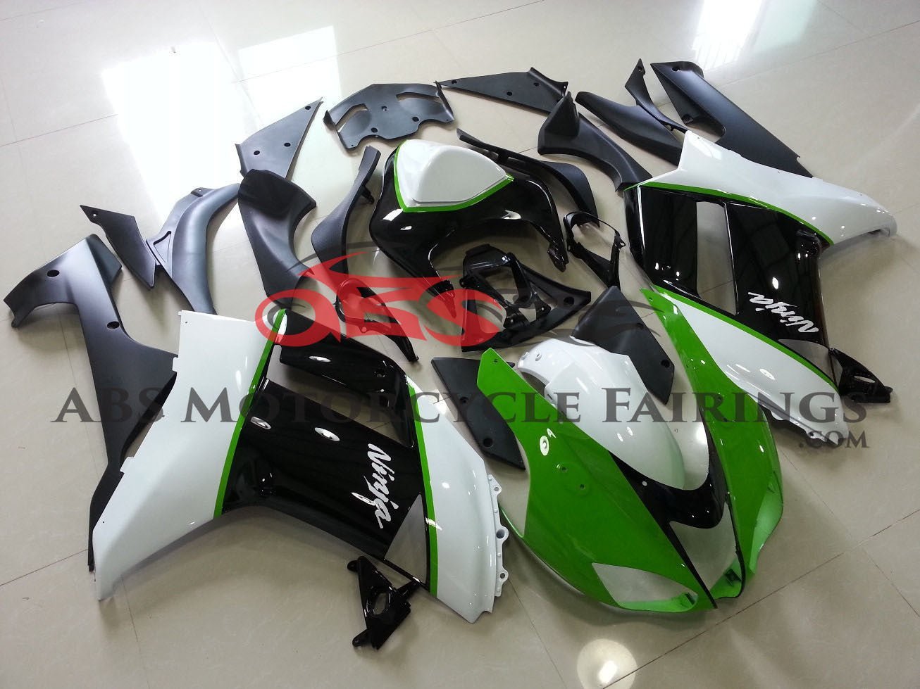 Kawasaki Ninja ZX6R 636 (2007-2008) Green, White & Black Fairings