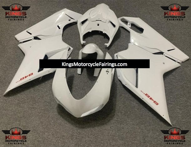 Pearl White and Red Fairing Kit for a 2007, 2008, 2009, 2010, 2011 & 2012 Ducati 1198 motorcycle